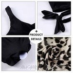 papasgix Womens High Waisted Bikini One Shoulder Leopard Printing High Cut Tie Knot Two Pieces Bathing Suits