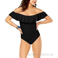 Raisins Juniors' Barbados Ruffle Off-The-Shoulder Cheeky One-Piece Swimsuit Women's Swimsuit Black