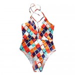 SOLY HUX Women's Halter Cut Out Geometric Print Monokini One Piece Swimsuit Bathing Suit