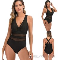 XIRONGTU Women Swimwear V-Neck Solid Color Patchwork Swimsuit New one-Piece mesh Transparent Black Sexy Bikini Set