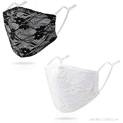 2pcs Fashion Lace Vintage Sexy Floral Shield Washable Dust Mouth Cover Reusablel，For Women parties and dances (Lace Limited Collection)
