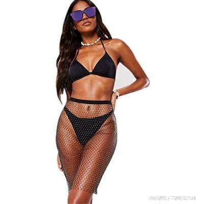 AIBEARTY Women's Sexy Glitter Rhinestone Mesh See Through Mini Skirt Hollow Out Bikini Cover Up Club Festival Rave Outfit