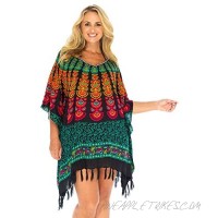 Back From Bali Womens Bathing Suit Swimsuit Cover Up Short Beach Poncho Boho Peacock Tunic Caftan Black Rayon