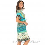 Back From Bali Womens Boho Print Beach Dress V Neck Loose Swimsuit Cover Up Knee Length Casual Bohemian Sundress