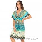 Back From Bali Womens Boho Print Beach Dress V Neck Loose Swimsuit Cover Up Knee Length Casual Bohemian Sundress