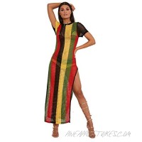 Clossy London 100% Egyptian Cotton Ladies Rasta Jamaican Work Work String Dress Multicoloured Hip Hop Dance Club Dress (4XL/5XL)