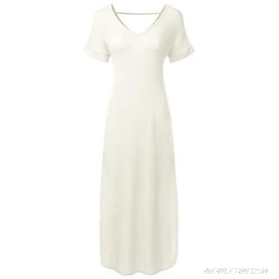 danibe Women's Short Sleeve Loose Split Long Maxi Dress with Pockets (XS-XXL)