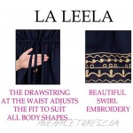 LA LEELA Women's Bikini Embroidered Swimsuit Cover-up Drawstring Waist Dresses V