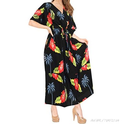 LA LEELA Women's Kaftan Nightgown Lounge Dress Sleepwear Cover Ups Drawstring