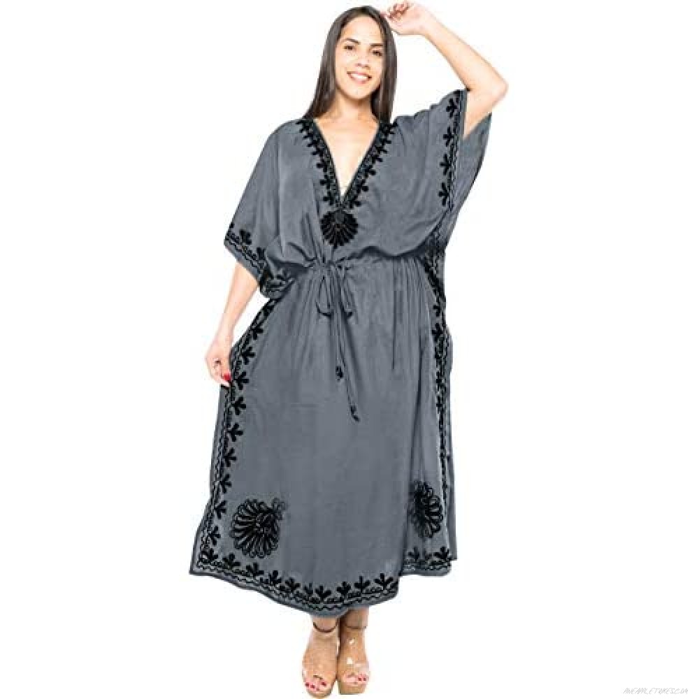 LA LEELA Womens Midi Evening Caftan Elegant Dress Beach Cover Up Hand Batik 