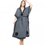 LA LEELA Women's Maxi Evening Caftan Elegant Dress Beach Cover Up Embroidered