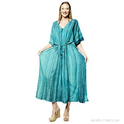 LA LEELA Women's Maxi Kaftan Cover Ups Beach Evening Party Dress Hand Tie Dye