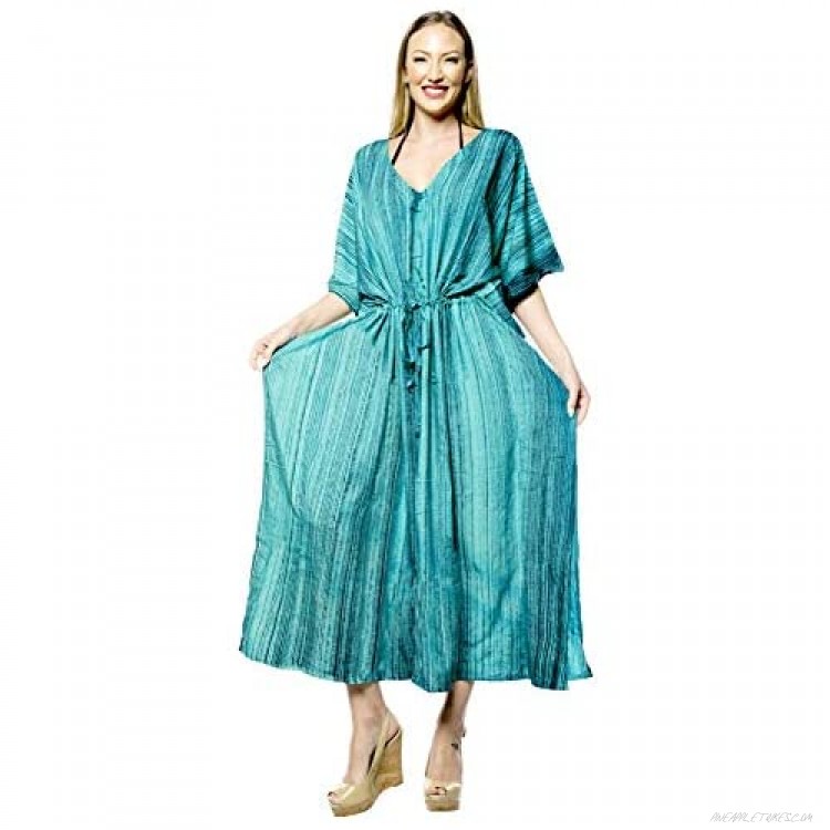 LA LEELA Women's Maxi Kaftan Cover Ups Beach Evening Party Dress Hand Tie Dye