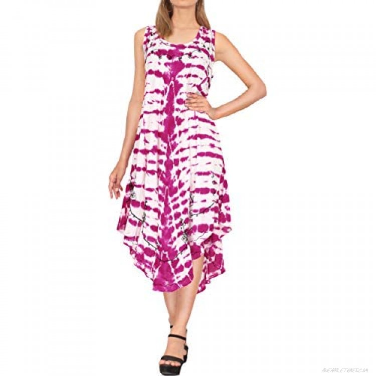 LA LEELA Women's Midi Summer Casual Loose Dress Beach Cover Up Hand Tie Dye C