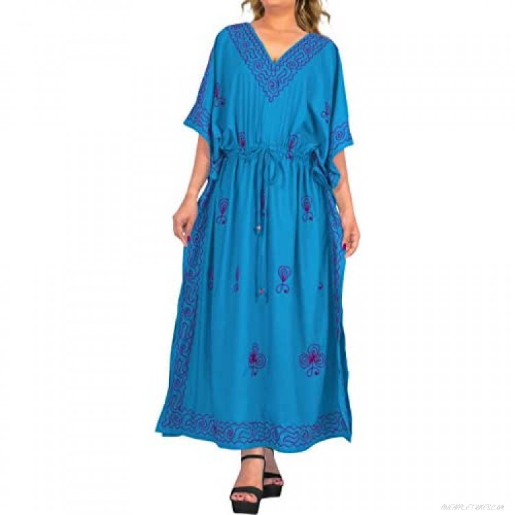 LA LEELA Women's One Size Caftan Robes Dress Evening Party Cover Ups Drawstring