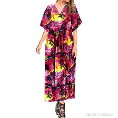 LA LEELA Women's One Size Kaftan Kimono Dresses Loungewear Cover Ups Drawstring