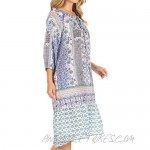 Sakkas Laura Women's 3/4 Sleeve Swing Floral Boho Midi Dress Cover-up Side Pockets