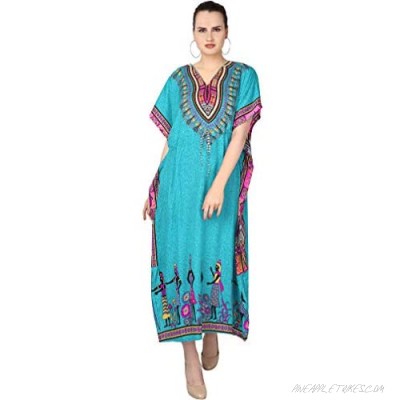 SKAVIJ Women's Tunic Viscose Caftan Floral Print Maxi Dress (Free Size)