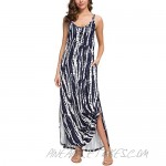 STYLEWORD Women's Summer Casual Dress Beach Cover Up Floral V Neck Split Long Cami Maxi Dresses with Pocket