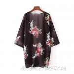 Women Floral Kimono Swimsuit Cover Up 3/4 Sleeve Shawl Sheer Chiffon Blouse Loose Long Cardigan