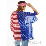 Women's American Flag Kimono Cover Up Lightweight Cardigan with Headband Bandana