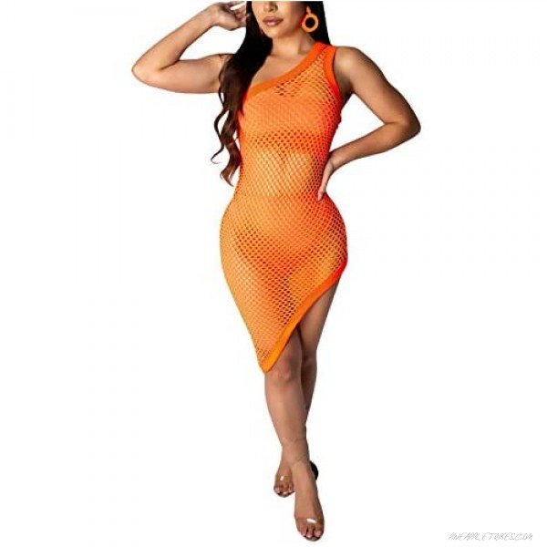 Women's Sexy Crop Top Midi Dress 3 Piece Outfits See Through Mesh Clubwear