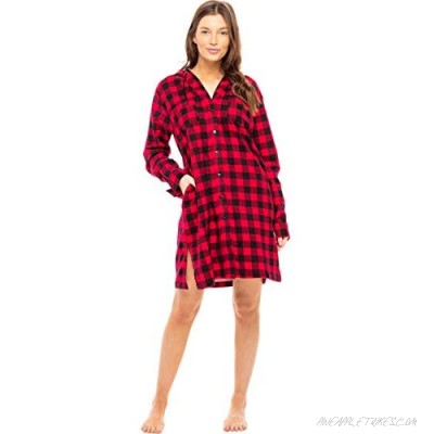 Alexander Del Rossa Women's Warm Flannel Sleep Shirt with Hood Button Down Pajama Top