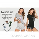 Ekouaer Short Pajama Set for Women Cartoon Print Tee and Ruffles Sleepwear S-XXL