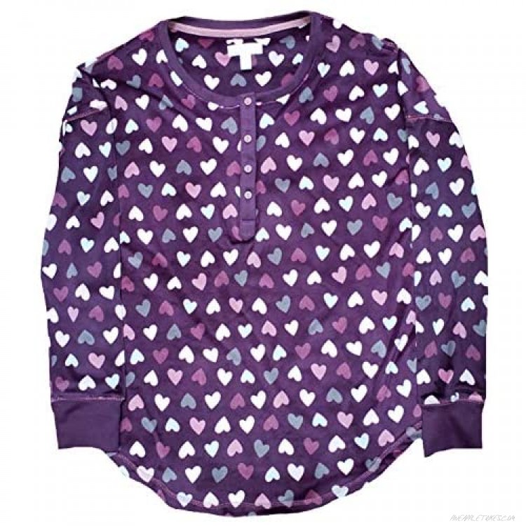 Hearts Purple Pearl Long Sleeve Fleece Sleep Top