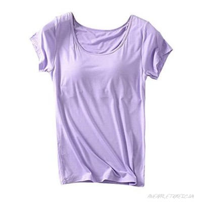 Women's Built-in Bra Modal T-Shirt Active Short Sleeve Padded Camisole Top Shirt