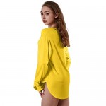 Women's Ultra-Soft Nightgown Casual Long Sleeve Loose Stretchy Sleepwear V-Neck Lounge Shirt with arc Hem