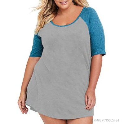 Yskkt Womens Plus Size Tunic Raglan Henley V Neck 3/4 Sleeve Sleep Shirts Sleepwear Pajamas