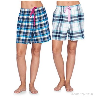 Ashford & Brooks Women's 2 Pack Soft Flannel Plaid Pajama Lounge Shorts Bottoms