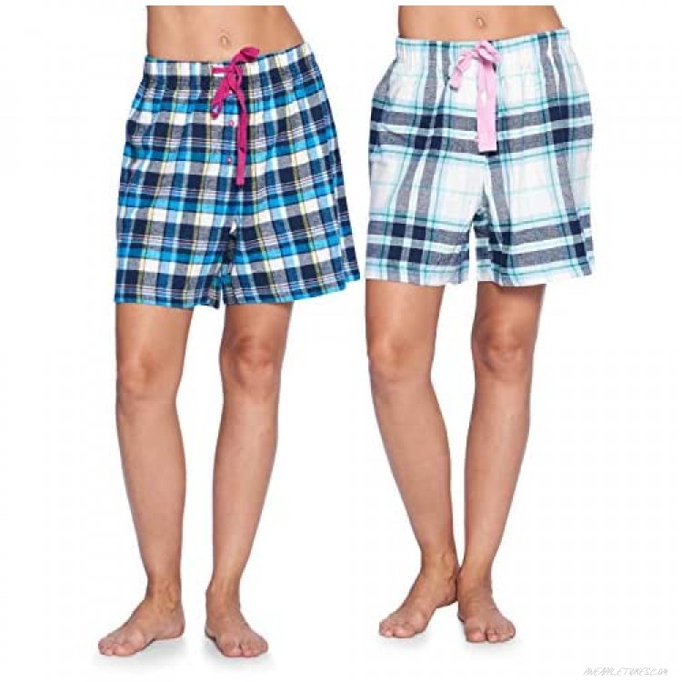 Ashford & Brooks Women's 2 Pack Soft Flannel Plaid Pajama Lounge Shorts Bottoms