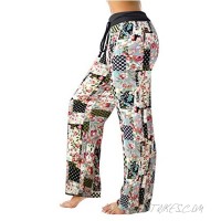 Doublju Women's High Waist Comfy Casual Floral Print Drawstring Wide Leg Pants