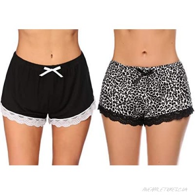 Ekouaer 2 Pack Women's Sleep Shorts Stretchy Pajama Bottoms Shorts with Lace Hem