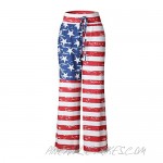 Famulily Women's American Flag Floral Drawstring High Waist Wide Leg Pants