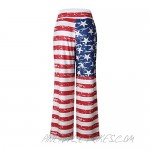Famulily Women's American Flag Floral Drawstring High Waist Wide Leg Pants