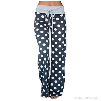 Famulily Women's Comfy Soft Stretch Wide Leg Floral/Polka Floral Print Palazzo Pajama Pants Lounge