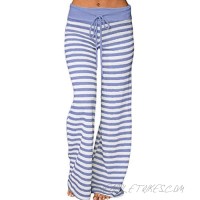 Famulily Women's Stretch Comfy Striped Drawstring Wide Leg High Waisted Pajama Pants