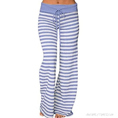 Famulily Women's Stretch Comfy Striped Drawstring Wide Leg High Waisted Pajama Pants