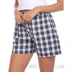 Hawiton Women's Plaid Sleeping Pajama Shorts Cotton Lounge Boxer Drawstring Bottoms