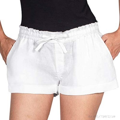 Lisa Luft Womens Linen Cute Casual Elastic Waist Drawstring Bottom Shorts