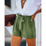 officematters Women's Summer Casual Shorts Bow Tie High Waist Beach Shorts with Pockets