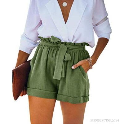 officematters Women's Summer Casual Shorts Bow Tie High Waist Beach Shorts with Pockets
