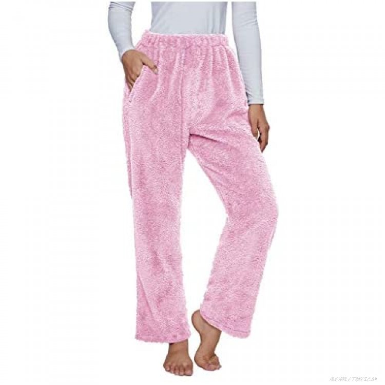 ReachMe Womens Winter Plush Fluffy Pajama Pants with Pockets Warm Fleece Lounge Pants Sleepwear Bottoms