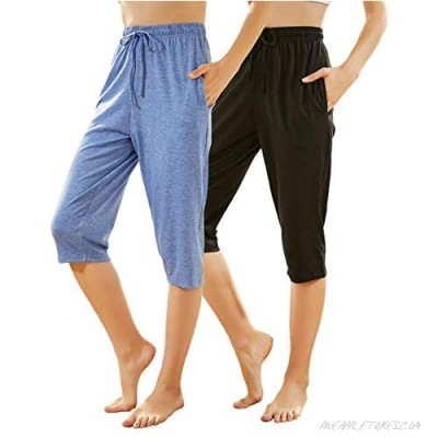 WEWINK CUKOO Women Capri Pajama Pants Soft Lounge PJ Bottoms with Pockets Cotton Sleepwear