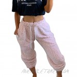 Women Warm Fleece Drawstring Pajama Pants with Pockets Jogger Plush Fuzzy Sweatpants