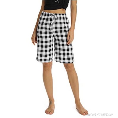 Women's Knee Length Plaid Lounge Pajama Shorts Soft Sleepwear Bottoms