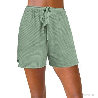 ZESICA Women's Summer Waffle Knit Solid Color Drawstring Elastic Waist Casual Comfy Beach Shorts with Pockets